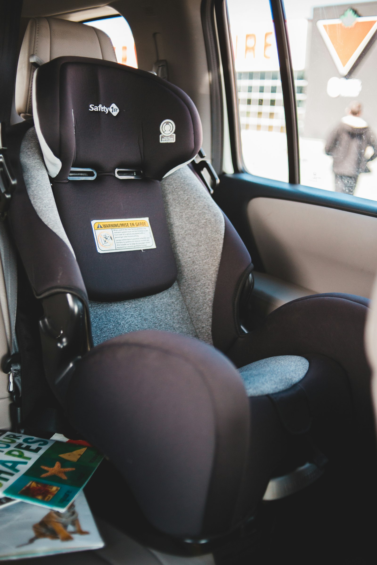 Gray and black Safety 1st convertible car seat installed in a vehicle