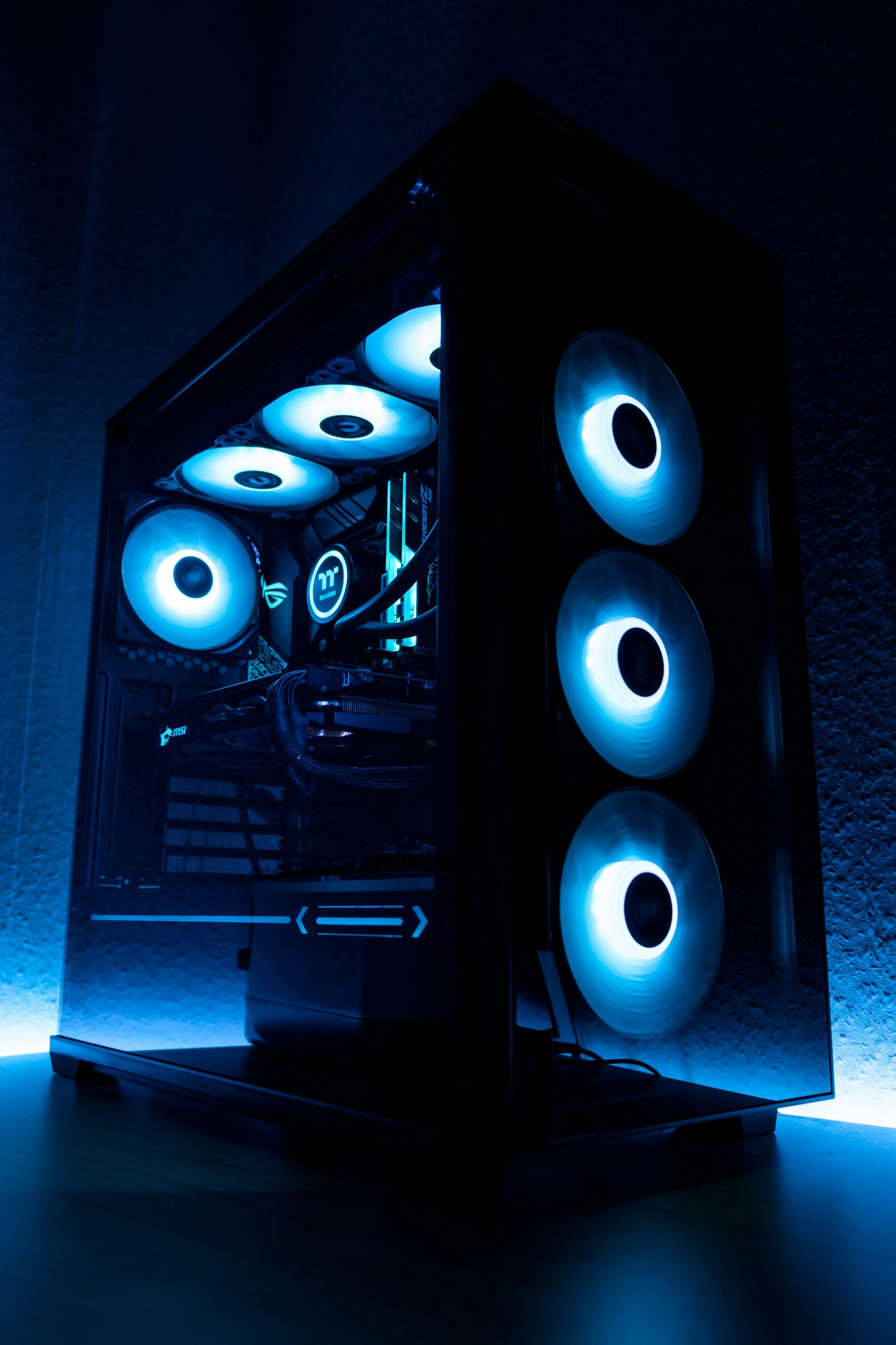 Custom gaming PC tower with RGB lighting